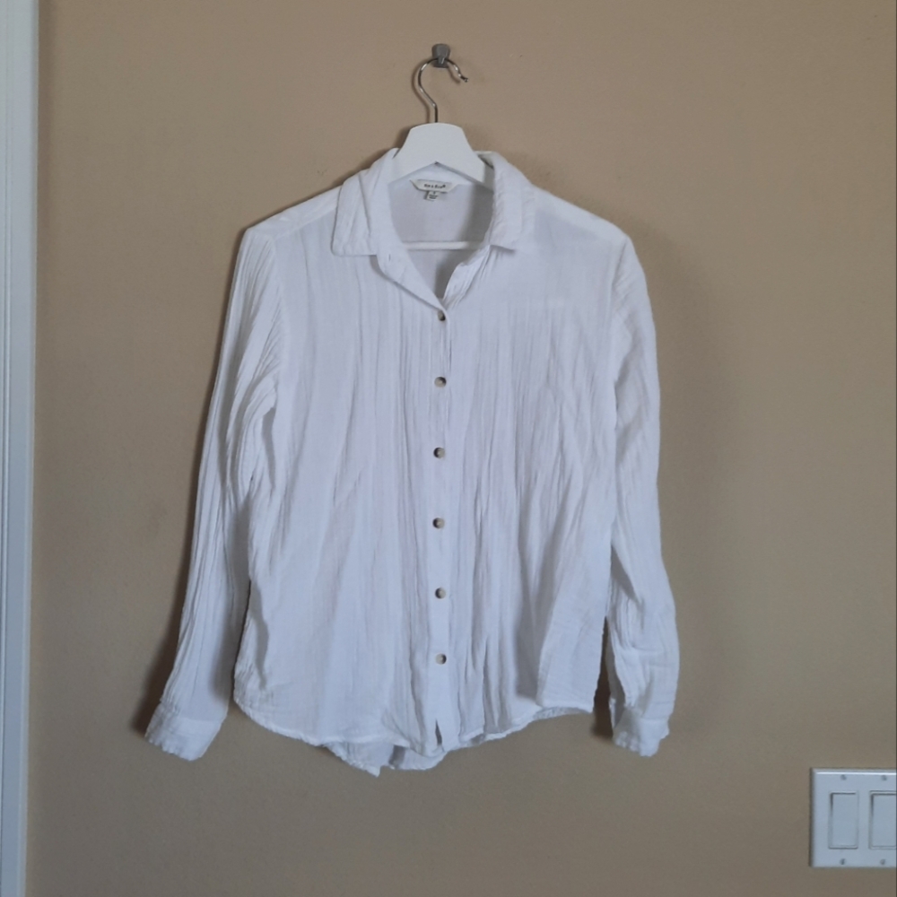 Sim & Sam White Cotton Seersucker Button Down Shirt Coastal Breezy Summer